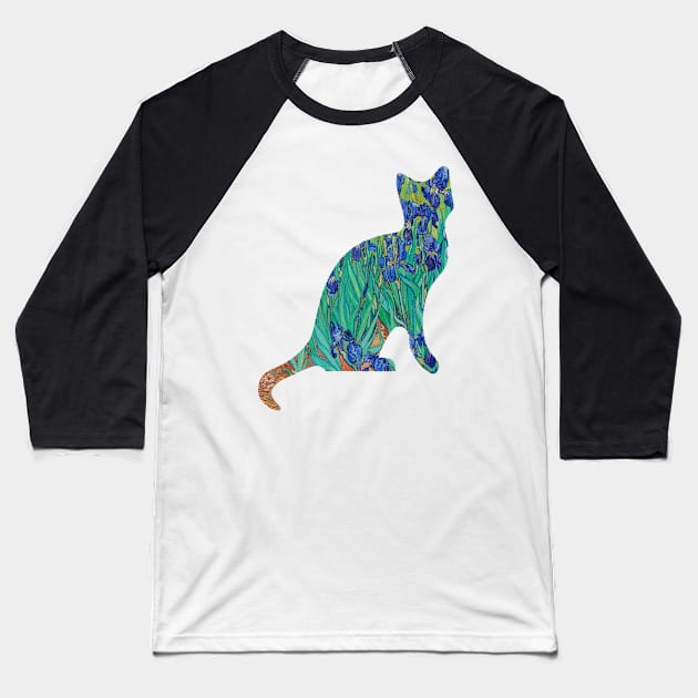 Cat Van Gogh Irises Baseball T-Shirt by pixelatedidea